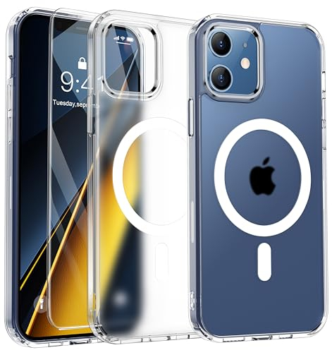 ORETECH für iPhone 12 Hülle mit 2 Stück Schutzfolie, Magnetische Durchscheinende Matt Handyhülle iPhone 12 Kompatibel mit Mag-Safe,Magnetisch Hülle für iPhone 12/12 Pro Transparent