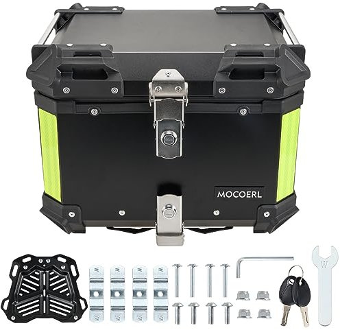 MOCOERL Motorrad-Topcase, 45 l, wasserdicht, für Motorrad, für Helm, Gepäck, mit Sicherheitsschloss, Topcase, mit Sockel