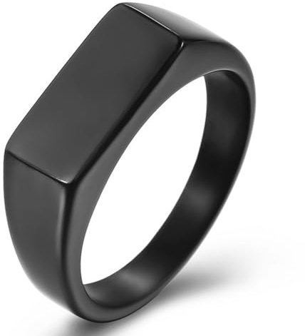RobertDTesta Einfacher Siegelring Aus Titan, Siegelring Aus Edelstahl Für Männer Und Frauen,Schwarz,12