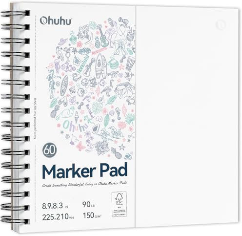 Ohuhu Skizzenbuch - Doppelseitig durchschlagfest - 60 Blatt/120 Seiten – 150 g/m² – Spiralgebundenes - Säurefrei, Beidseitig Nutzbar, Zeichenbuch zum Aquarell Illustration, 22,5 x 21 cm