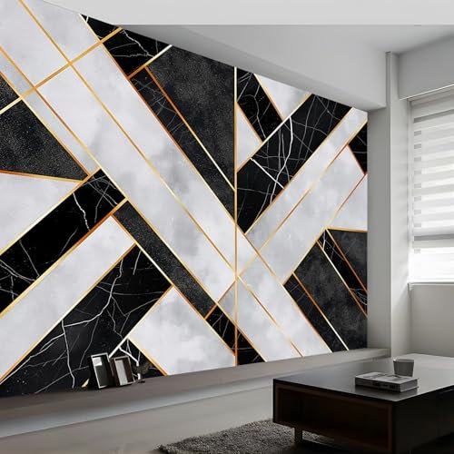 3D Wall Mural Marble Geometric Stone Print Photo Wallpaper, Black and Silver Non-Woven Wall Mural Decoration Poster Picture Design Modern 500 x 280 cm (W x H) Mural for Living Room Kids Bedroom