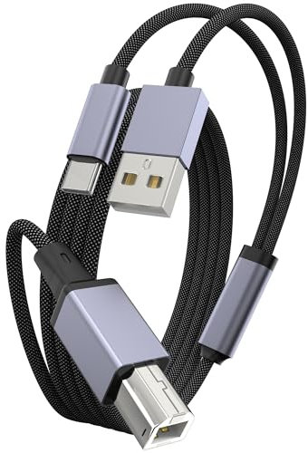 Printer USB Kabel, USB A und USB C auf USB-B 2.0 für MacBook Pro, USB C MIDI Kabel Nylon Geflochten für Yamaha Casio Digital Piano MIDI Controller Drucker 1m