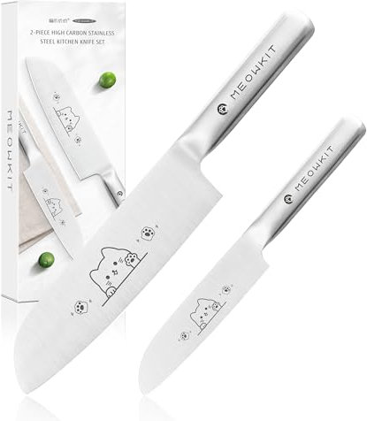 MEOWKIT Kitchen Knife Set of 2 with High Carbon Stainless Steel, Durable One-Piece Design, and Ergonomic Handle