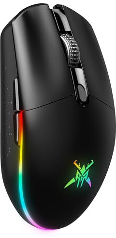 TECKNET Mouse Gaming Wireless, 8000DPI Gaming Mouse Wireless Ricaricabile, Doppia Modalità a 2.4G e Cablato, 6 Modalità RGB, Gaming Mouse Pc con Pulsanti Programmabili per Window XP/11/10/8/7, Nero