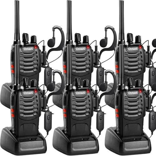Walkie Talkie 88E 6pz, PMR446 Ricetrasmittenti Professionali Radio Lunga Distanza Portatile USB Ricaricabile Walkie Talkie Set con LED Luce ed Auricolari Originali(Nero)