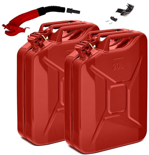 BW® Bidón de combustible de metal para gasolina, 2 x 20 litros, con boquilla Rojo RAL 3000 Certificado TÜV y homologación UN Fabricado en Europa