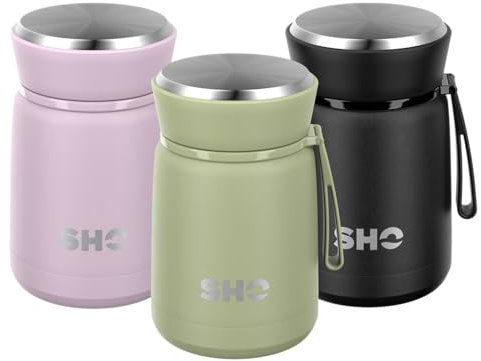 SHO Food Flask - Vacuum Insulated, Double Walled Stainless Steel Food Flask & Food Container - 10 Hours Hot & 20 Hours Cold - 530ml 800ml - BPA Free (Sage, 530ml)