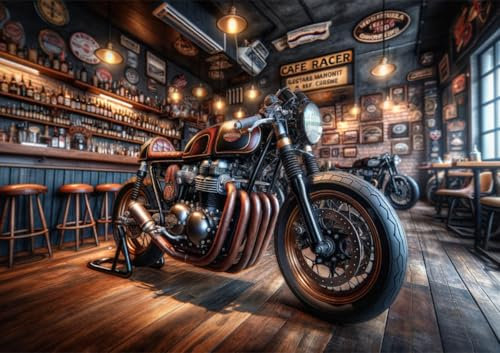 CALVENDO Poster 84,1 x 59,4 cm Querformat Vintage Cafe Racer - Der Klassiker neu durch KI interpretiert| Bilder, Kunstdruck, Wandbild, Wanddeko, Prints ohne Rahmen