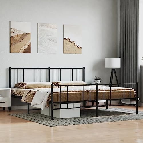 Myheimly Bettgestell, Bettrahmen mit Kopfteil Fußteil, Metallbett Bett mit Lattenrost, Doppelbett Gästebett Schlafzimmer, Metall Schwarz,mit Kopfteil & Fußteil,200 x 200 cm