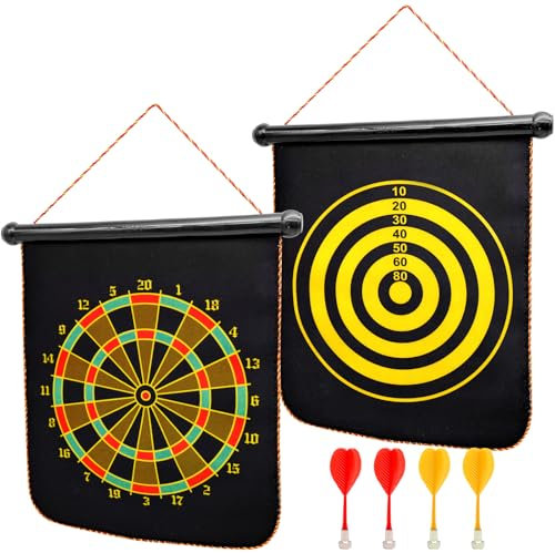 Magnetisch Dartscheibe Set, Magnetic Dartboard Dart mit 4 Dartpfeilen, Doppelseitige Dartscheibe Freizeit Sport Hängendes Dart Wurfspiel für Drinnen und Draußen Party Spiel (29×36 cm)