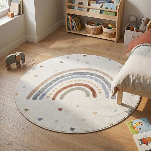 Little Olly Waschbarer Kinderteppich Rund - Ravi Rainbow Bunt - Ø 150 cm