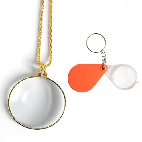 VARKAGE 2 Stück Hängende Lupe mit Kette, 10X Mini Halskette für Lesen von Büchern und Zeitungen