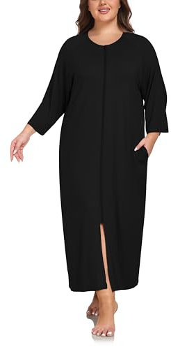 VOGMATE Morgenmantel Damen Große Größen Dünner Frottee Lang Leichter Bademantel mit Reißverschluss Kuschelig Übergröße Hausmantel Bathrobe for Women