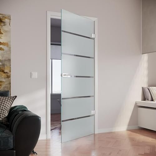 Calypso ESG Glasdrehtür Innentüren Zimmertüren für Innenräume, Badezimmer, Korridore, Eingangsbereiche, Geschäftsräume (Weißglas 8 mm, Breite x Höhe: 834 mm x 1972 mm)