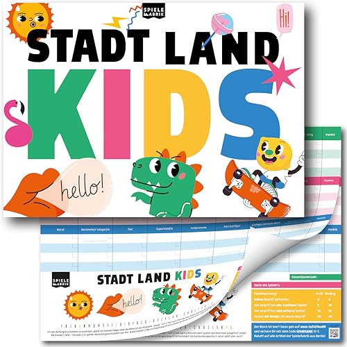 Stadt Land Fluss Kinder Kids Familienspiel für Kinder und Erwachsene Der Spielblock A4 Quiz Lustiges Spiel mit 24 Kategorien | Der Spiele-Klassiker ab 8 J. als Reisespiel und Spieleabend mit 50 Blatt