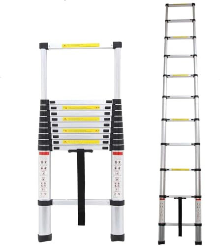 Alu Teleskopleiter3,8M Ausziehbare Leiter,Mehrzweckleiter Alu Teleskopleiter, Tragfähigkeit 150kg/330lbs,Teleskopleiter klappleiter，Leicht und rutschfest，Ausziehbar Aluleiter