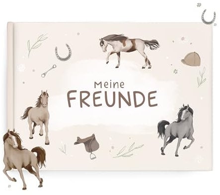 mintkind Freundebuch Pferde – Schulfreundebuch für Mädchen mit 80 Seiten, liebevoll illustriert, Hardcover – Geschenk zur Einschulung