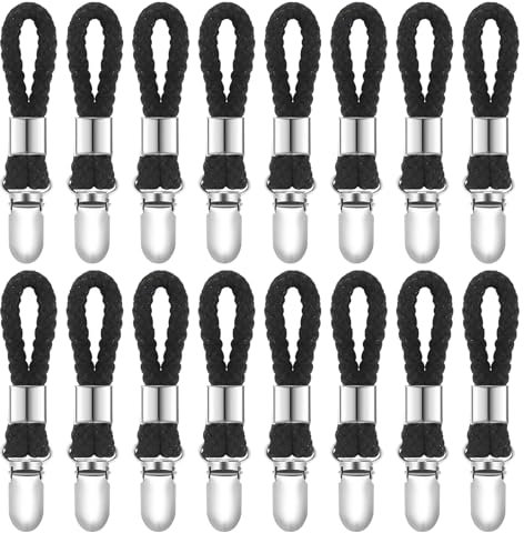 16 Pièces Pince à Serviette, Accroche Torchon en Acier Inoxidable avec Corde, Pince Torchon Solides, Crochet Torchon Cuisine, pour La Cuisine, La Salle de Bain, Le Placard, Clips Porte-Torchon (Noir)