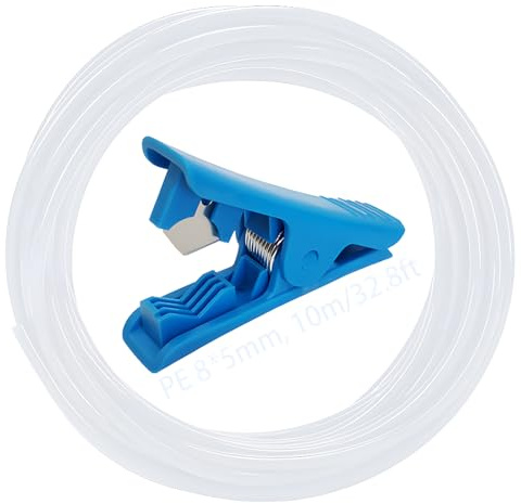 CESFONJER Lawn Watering Tubing, PE Garden Watering Hose Milky, Drip Irrigation Tubing OD 8mm x ID 5mm with Blue Pipe Cutter for Drip Irrigation System (10M)