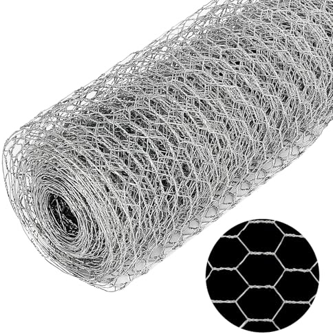 Chicken Wire Mesh Roll, 35CM X 10M Galvanized Chicken Wire, Hexagonal Mesh Fencing, Metal Netting Wire for Garden Poultry Pet Rabbit Chicken Fence, 15mm Holes, Silver