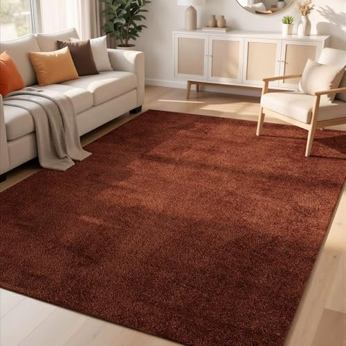 Comfy Washable Plain Non-Slip Living Room Area Rug, Terracotta, 120x160cm