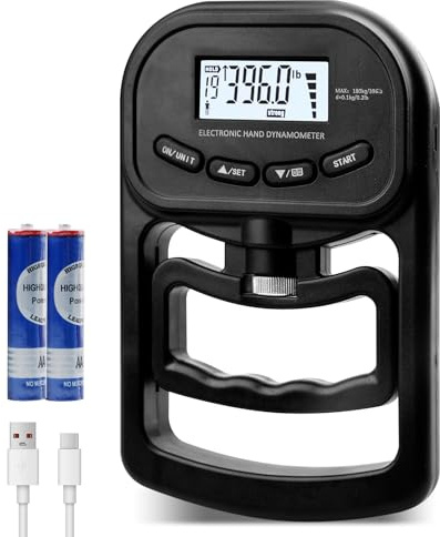 WIYETY Manuell digital dynamometer: Handdynamometer med 396 lb/180 kg LED-skärm, elektronisk handhållen styrketestare grepp för sport och hemmabruk