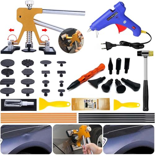 Manelord Kit d'extraction de Bosses pour Voiture, Car dent Puller Outil de réparation sans Peinture avec soulèvement doré, Ensemble de réparation de carrosserie pour élimination de Bosses