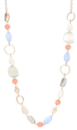 Dazylleco Long Chunky Beaded Necklaces for Women Rose Gold/Gold Long Statement Necklace Sweater Chain Costume Jewellery Gifts for Her(Pink Blue)