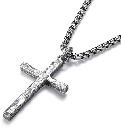 Sllaiss Kreuz Kette Herren Silber 925 Anhänger mit Edelstahlkette, Vintage | Halskette für Männer Jungen Kette mit Kreuzanhänger Silberkette Gehämmert Herrenhalskette Wasserfest 18/20/22/24/26 Zoll