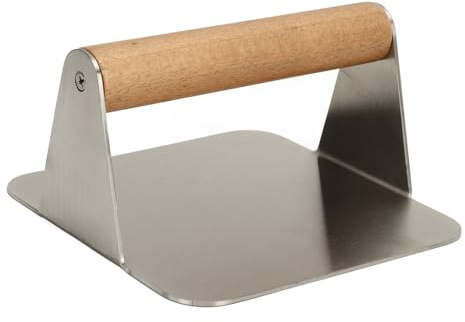 Mtlavishness Presse-Hamburger carré en Acier Inoxydable 304 avec Manche en Bois pour des galettes parfaites, des Rouleaux de Riz, des escalopes – Poignée Ergonomique, Passe au