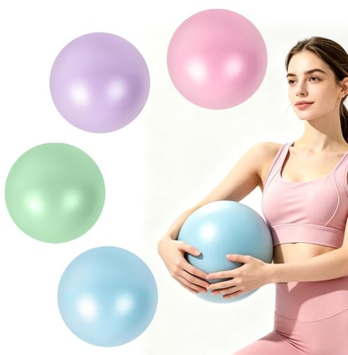 4 Stück Pilates Ball, 25 cm Gymnastikball Klein, Rutschfester Fitnessball | Soft Yoga Ball mit Aufblasbarem Strohhalm, für Bauch und Schultertraining Balance Sport Pilates