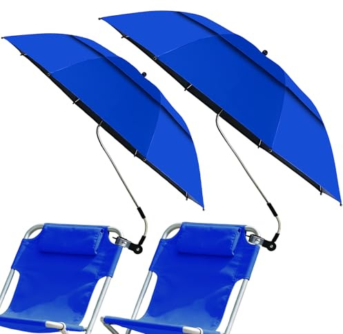 FormiPow 2 PACK 1.2M Chair Umbrella With Universal Clamp, 360°Adjustable Umbrellas Clip On Chair For Beach Chair, Outdoor Patio Chair, Wheelchair,Golf Carts, UPF50+ Protection Sun Shade
