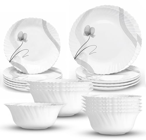 HOMSMYTH 21 Piece Dinner Set – Elegant White Dinnerware Set | 6X Dinner Plates, 6X Soup Plates, Bowls 3X & 6X Serving Bowls | Durable, Lightweight & Dishwasher Safe Tableware (21 Pcs Dinner Set)