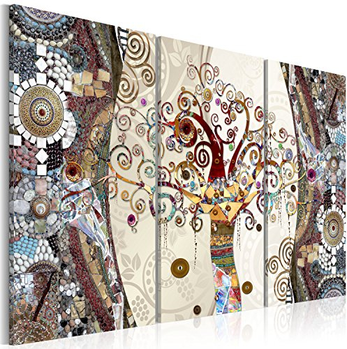 B&D XXL Acrylglasbild Gustav Klimt Baum 120x80 cm 3 Teilig Wandbild auf Acryl Glasbilder Kunstdruck Moderne Acrylglas Platte Wanddekoration Geschenke Heimdekoration Glasbild Abstrakt Mosaik