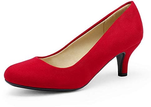 DREAM PAIRS Women's LUVLY Court Shoes Sandals Bridal Wedding Party Low Heel Pump Shoes, Size 10, Red