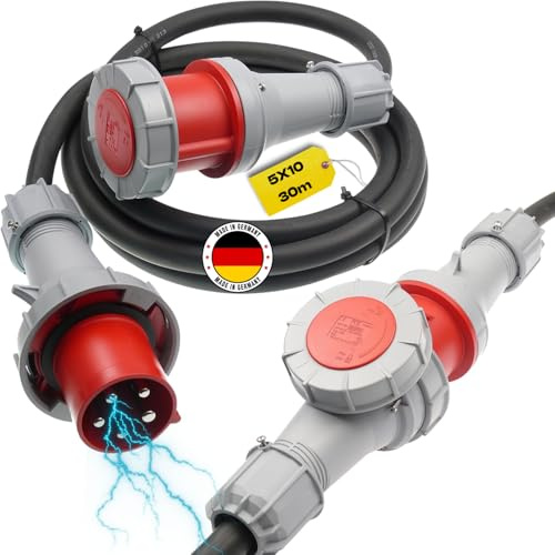 maxgo CEE-Verlängerungskabel Starkstromleitung Stromkabel flexibel wasserdicht H07RN-F 5G10 5x10 63A PCE 5P ideale für Industrie und Baustellen Außenbereich IP67 30m