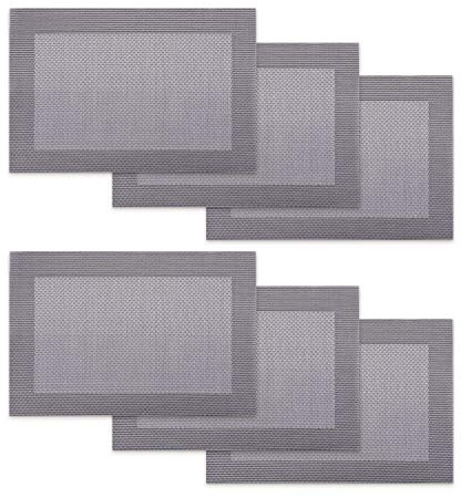 Tischmatten Set 6X Platzset Platzdeckchen Tischset PVC Rechteckig aus Kunststoff Heidi Silber Platz Matten Hitzebeständig Wasserfest