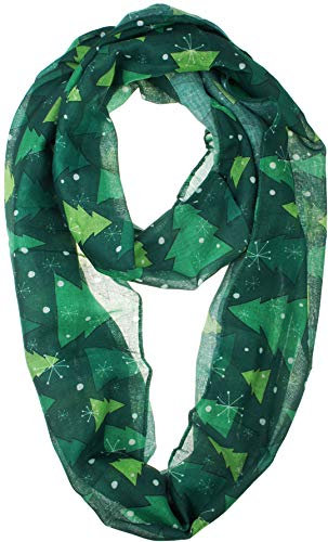 VIVIAN & VINCENT Damen-WeihnachtsSchal, weich, leicht, elegant, durchsichtig, Infinity-Schal Green Xmas Tree
