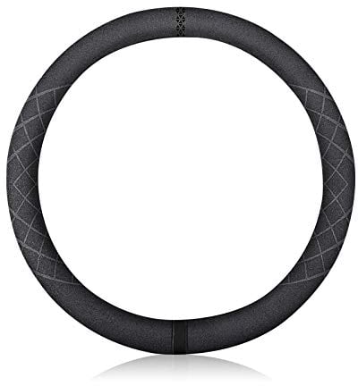 Ergocar Funda Volante De Coche Antideslizante Volante De Coche Protector Gamuza de Microfibra Caliente del Invierno Para Volante Diámetro 38cm (15 ) (Negro)