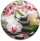 ARTLAND Wanddeko Wanduhr ohne Tickgeräusche Glas Funkuhr Ø 30 cm Rund Lautlos Zen Steine Orchideen Blumenmotiv Wellness Asien K3AD