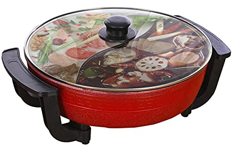 Pot de canard mandarin, Double Hot Pot, Fondue chinoise, Hot Pot électrique multifonctionnel antiadhésif domestique de 6L de grande capacité, Rouge.
