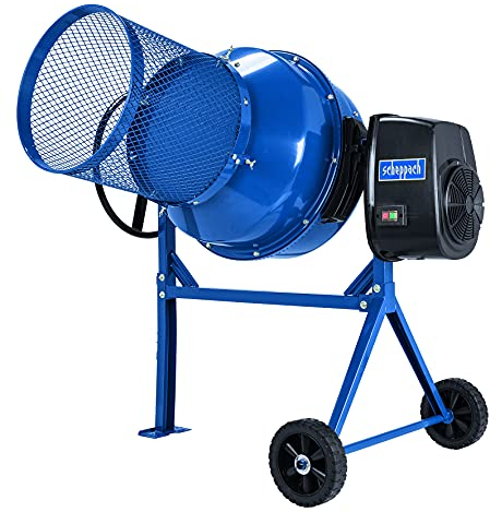 scheppach Betonmischer MIX140 Betonmischmaschine + Siebtrommel (140L Fassungsvermögen, 550W Mörtelmischer, Zementmischer mit Gußzahnkranz und Kompostsieb)