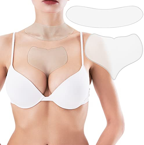 2 Pads Brust Wiederverwendbar Anti Falten Silikon Hals Über Nacht Silikon Neck Patches Dekollete für Brust für Frauen Mädchen Peeling