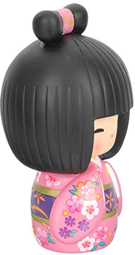Angoily Japanisches Kokeshi Puppe Mädchen in Kimono Sammlerstück Figuren Traditionelles Handwerk Orientalische Geisha Statue für Büro Bar Startseite Party Tischdekoration Rosa