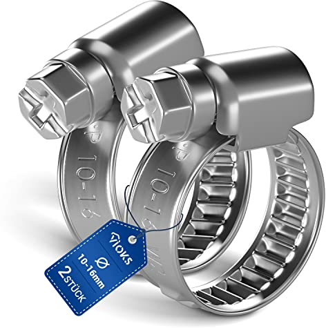VIOKS Schlauchschellen Edelstahl SET 2x Schelle Schlauch Klemmen Schellen 10-16mmØ Schelle Waschmaschinenschlauch Pool Schellen Poolschlauch für Schlauch Klemmschelle Waschmaschine Abfluss Adapter
