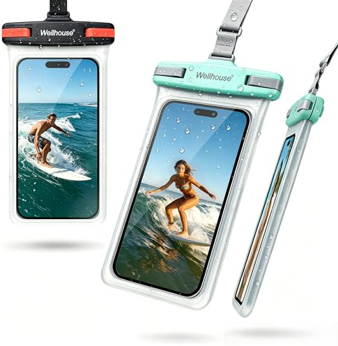 wellhouse Universal Waterproof Phone Pouch, Waterproof Phone Case for iPhone 14 13Pro Max XS Plus Samsung Galaxy S22 Cellphone Up to 7.0'', IPX8 3D Cellphone Dry Bag for Vacation-Luminous Light Blue
