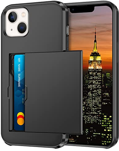 Coolden for iPhone 14 Plus Case Wallet Case Armor Shockproof Case Heavy Duty Protective Case Hard PC Back Soft TPU Bumper Card Holder Slot Wallet Case Cover for iPhone 14 Plus Phone Case (Black)