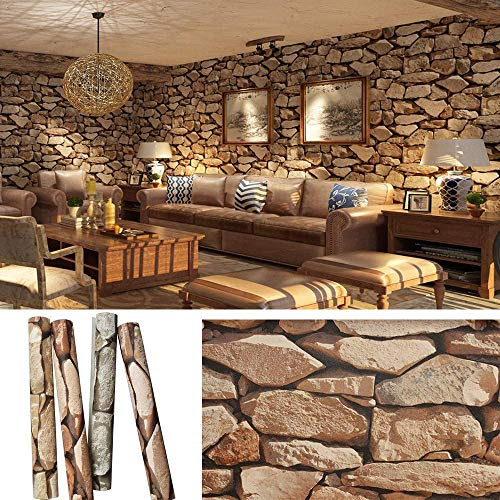 FOMEIL Stein-Tapete, 950 x 52,8 cm, rustikaler Ziegelstein, Retro-Kontaktpapier, 57 m², dekorative Tapete, Wanddekoration für Badezimmer, Schlafzimmer, Küche, Cafés, Braun