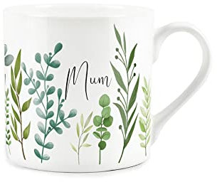 Purely Home Mum Mug Ferns & Greenery - Fine Bone China White Garden Coffee/Tea Present Gift for Mum