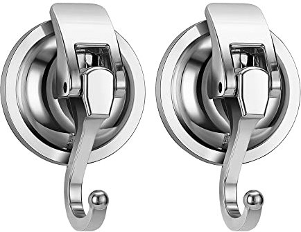 QZDAFFIC 2 PCS Suction Hooks, Vacuum Suction Cup Hooks for Hanging Heavy Duty Hook, Waterproof Shower Hooks Extra Strong with Maximum Load 5KG for Bathroom Kitchen Window Wreath (Silver)
